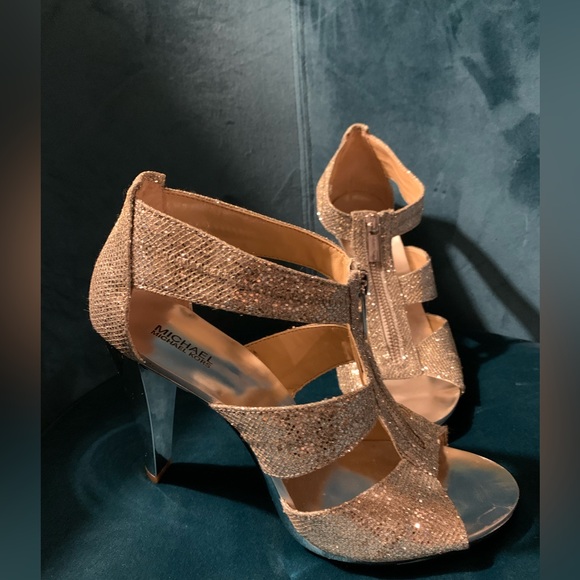 Michael kors silver glitter t strap sandals heels 8.5 - Picture 2 of 9
